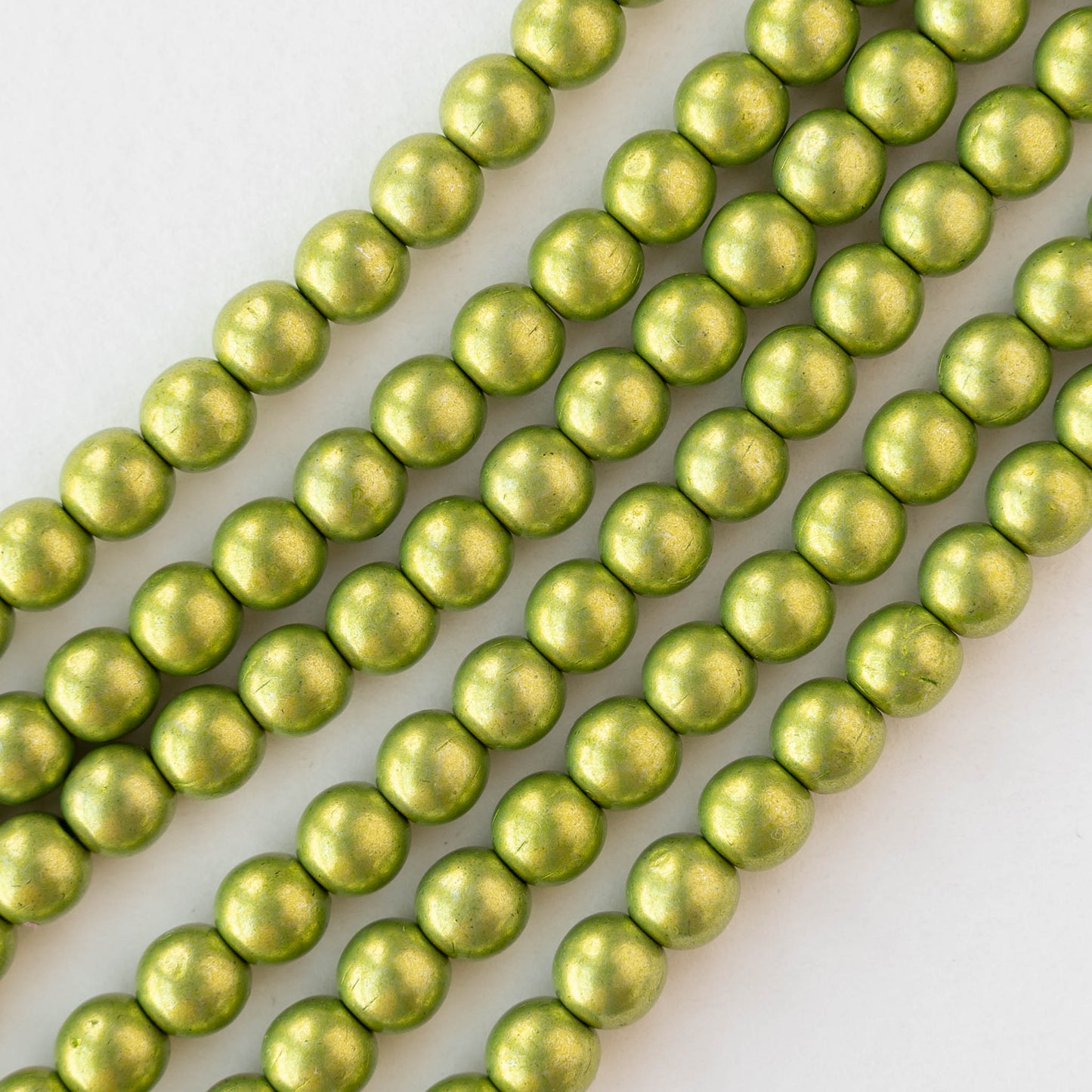 6mm Round Glass Beads - Metallic Chartreuse Green - 50 beads