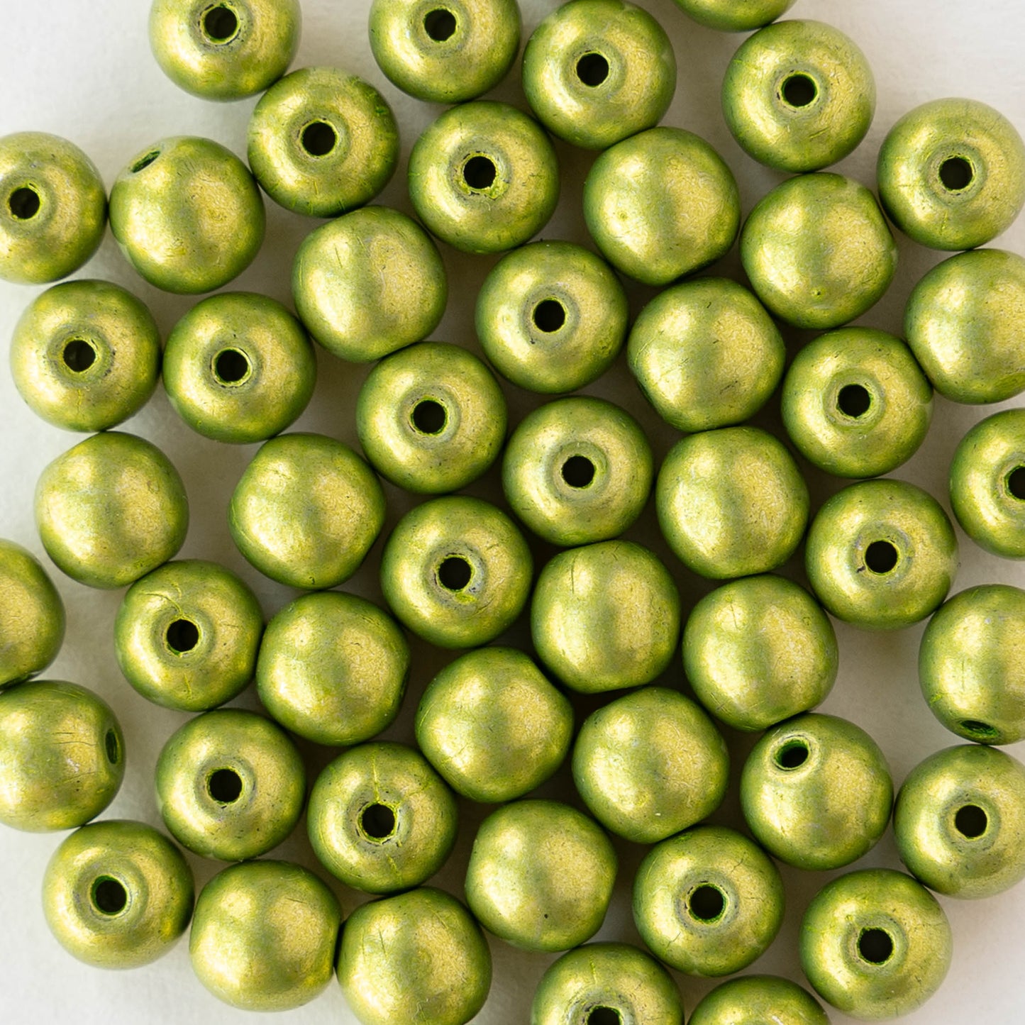 6mm Round Glass Beads - Metallic Chartreuse Green - 50 beads