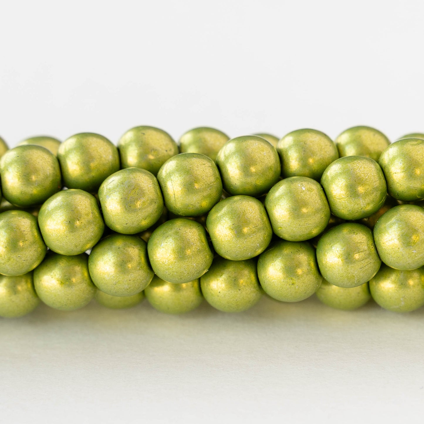 6mm Round Glass Beads - Metallic Chartreuse Green - 50 beads