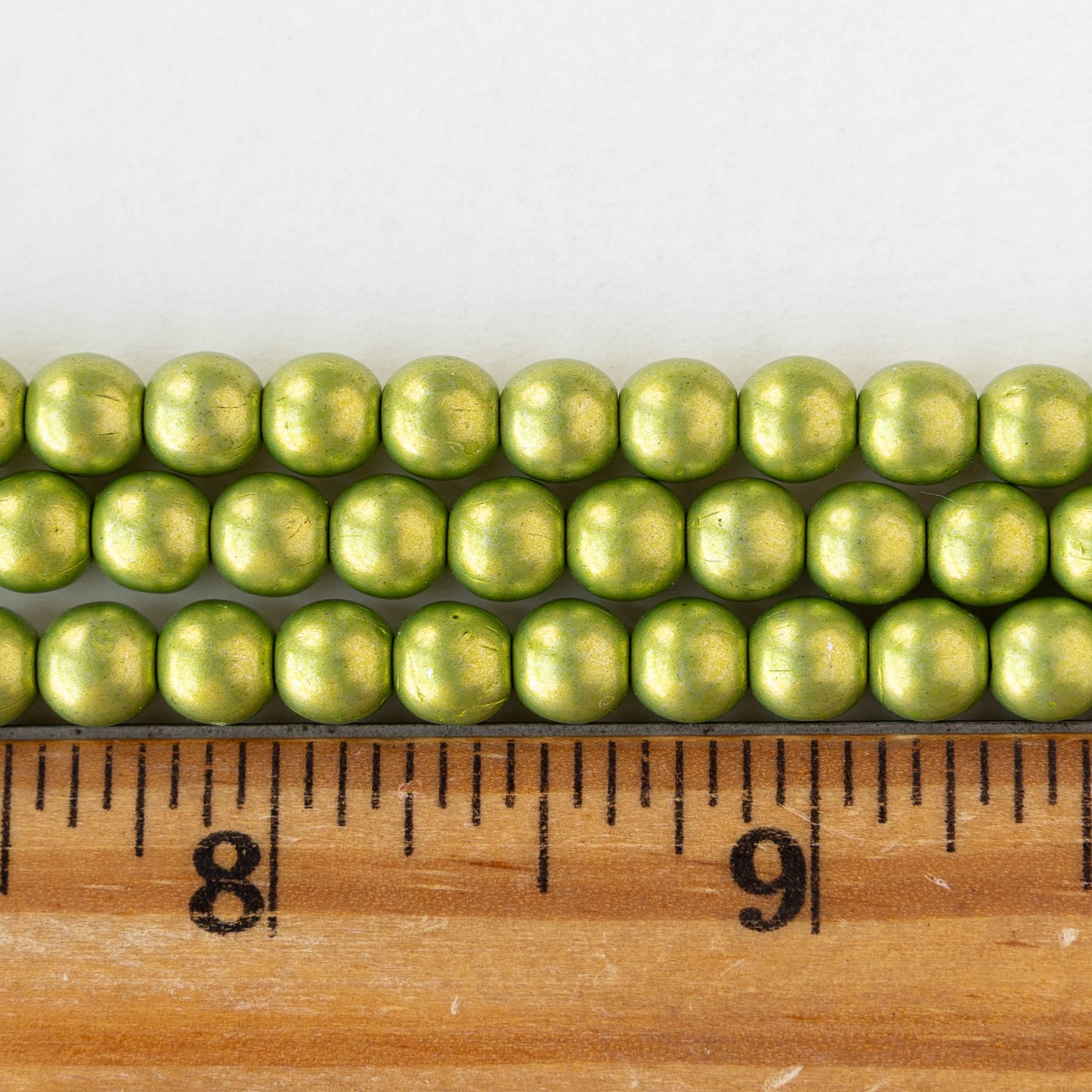 6mm Round Glass Beads - Metallic Chartreuse Green - 50 beads