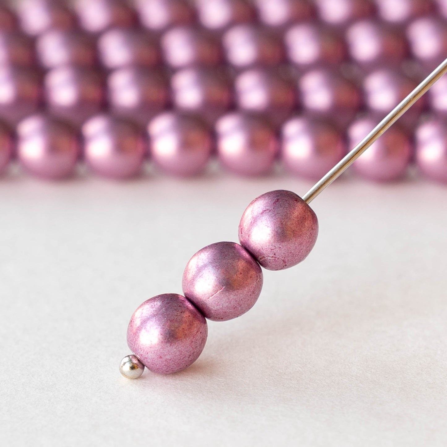 6mm Round Glass Beads - Metallic Light Pink - 50 beads