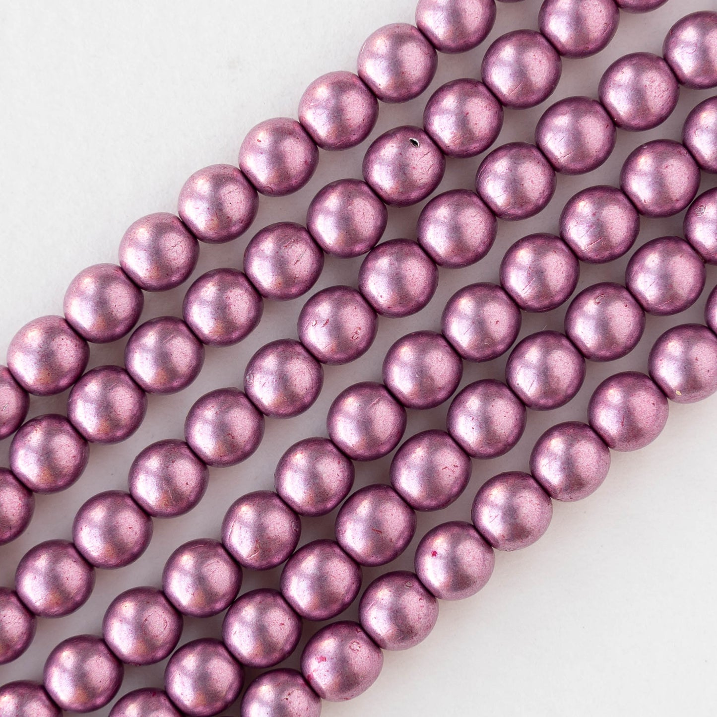 6mm Round Glass Beads - Metallic Light Pink - 50 beads