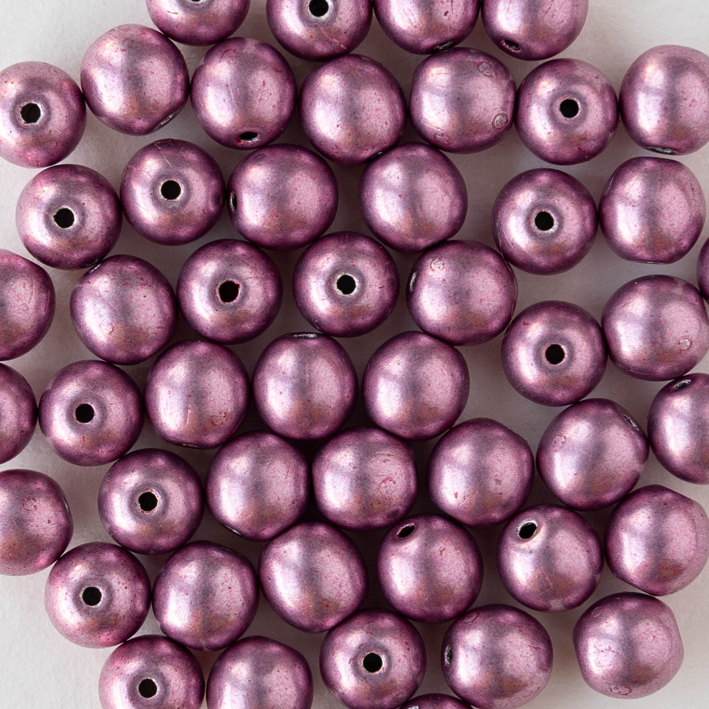 6mm Round Glass Beads - Metallic Light Pink - 50 beads