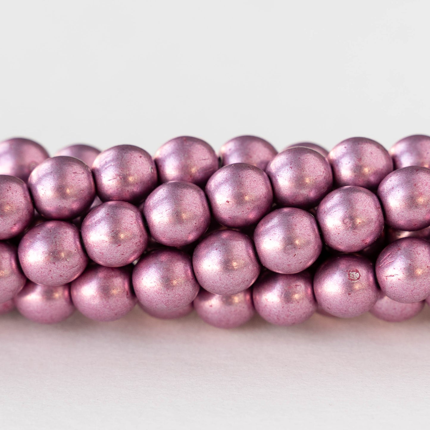 6mm Round Glass Beads - Metallic Light Pink - 50 beads
