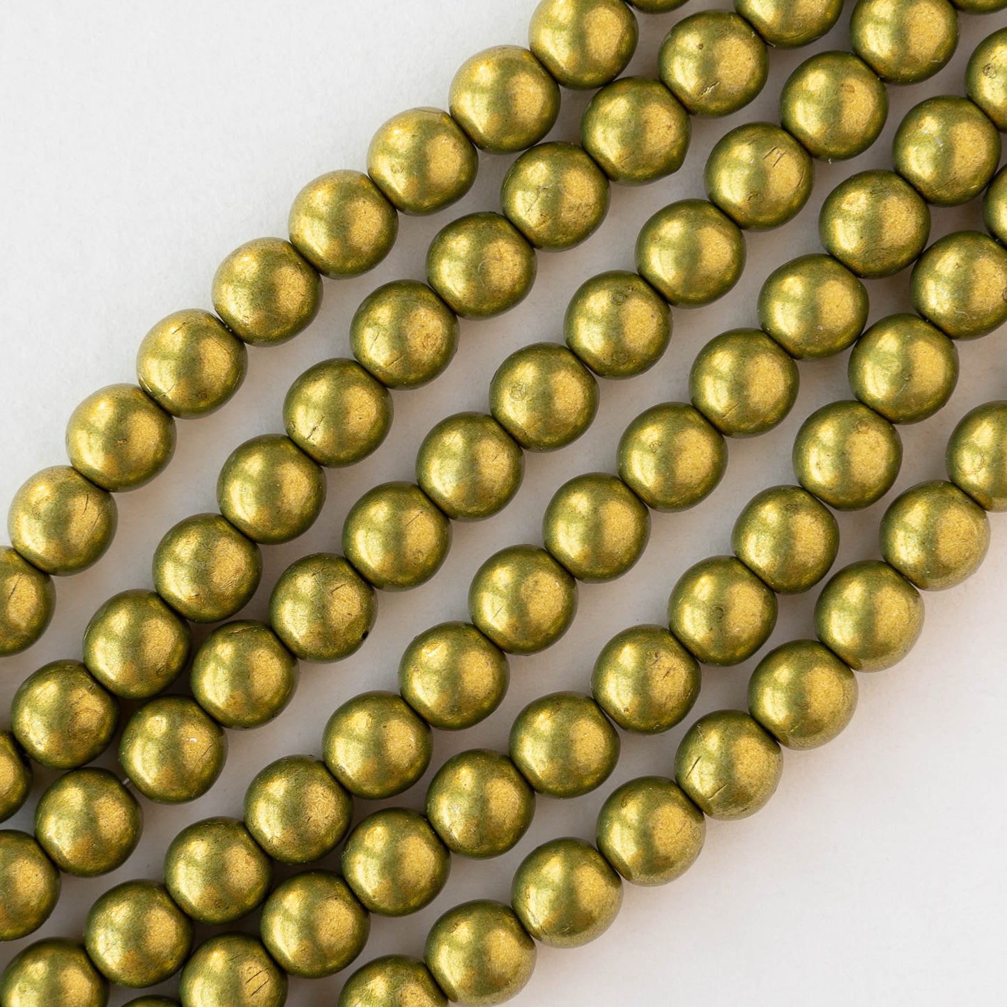 6mm Round Glass Beads - Metallic Meadowlark  Green - 50 beads