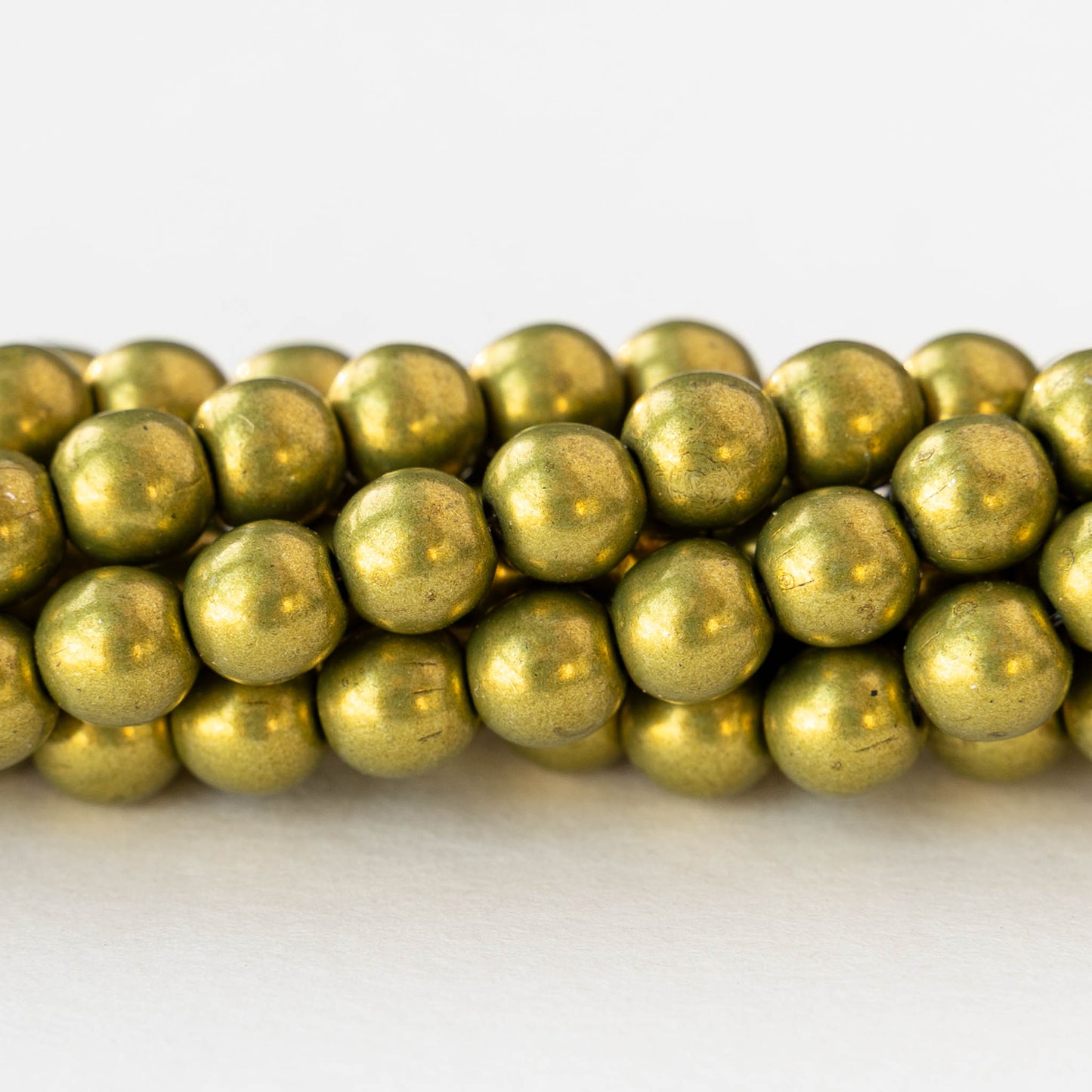 6mm Round Glass Beads - Metallic Meadowlark  Green - 50 beads