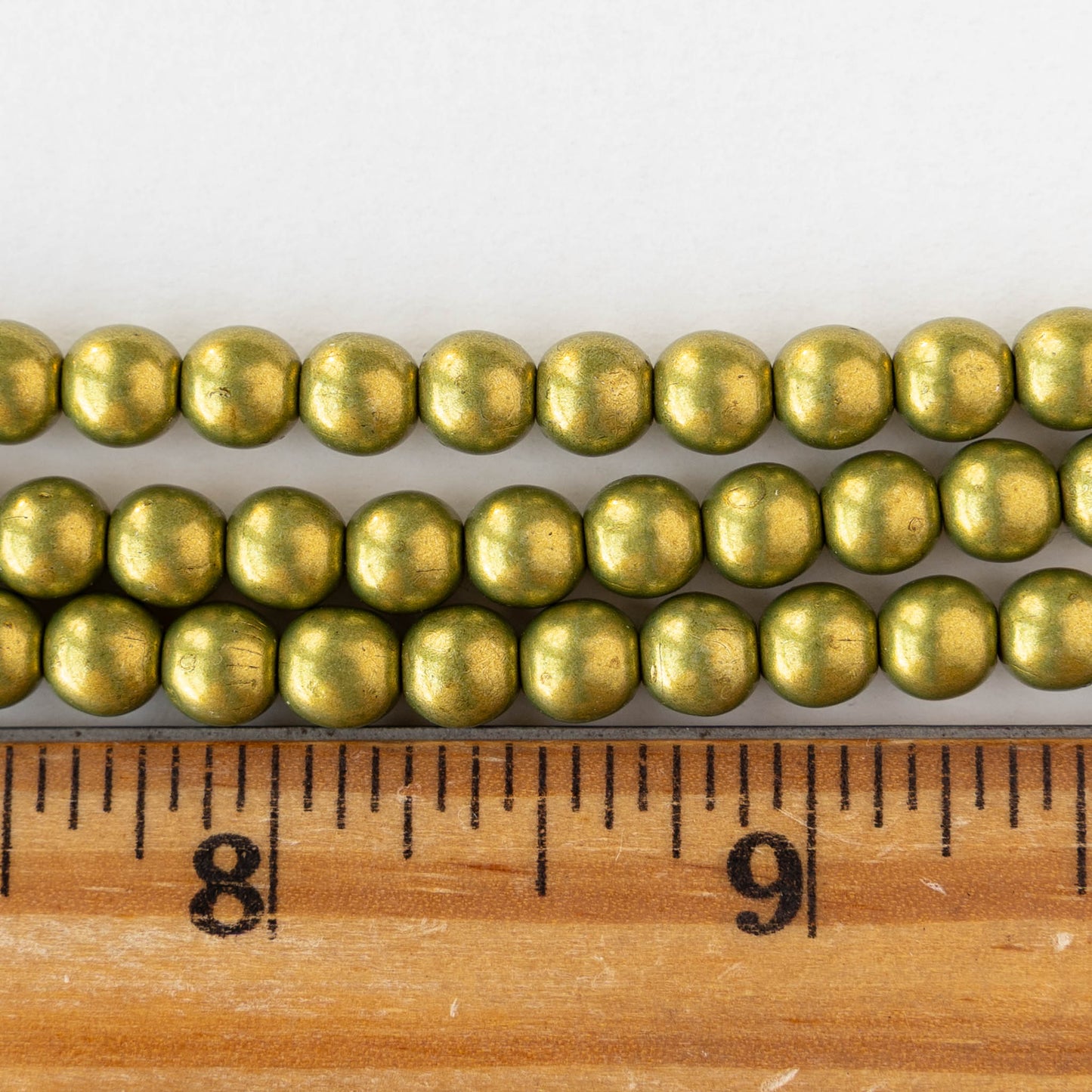 6mm Round Glass Beads - Metallic Meadowlark  Green - 50 beads