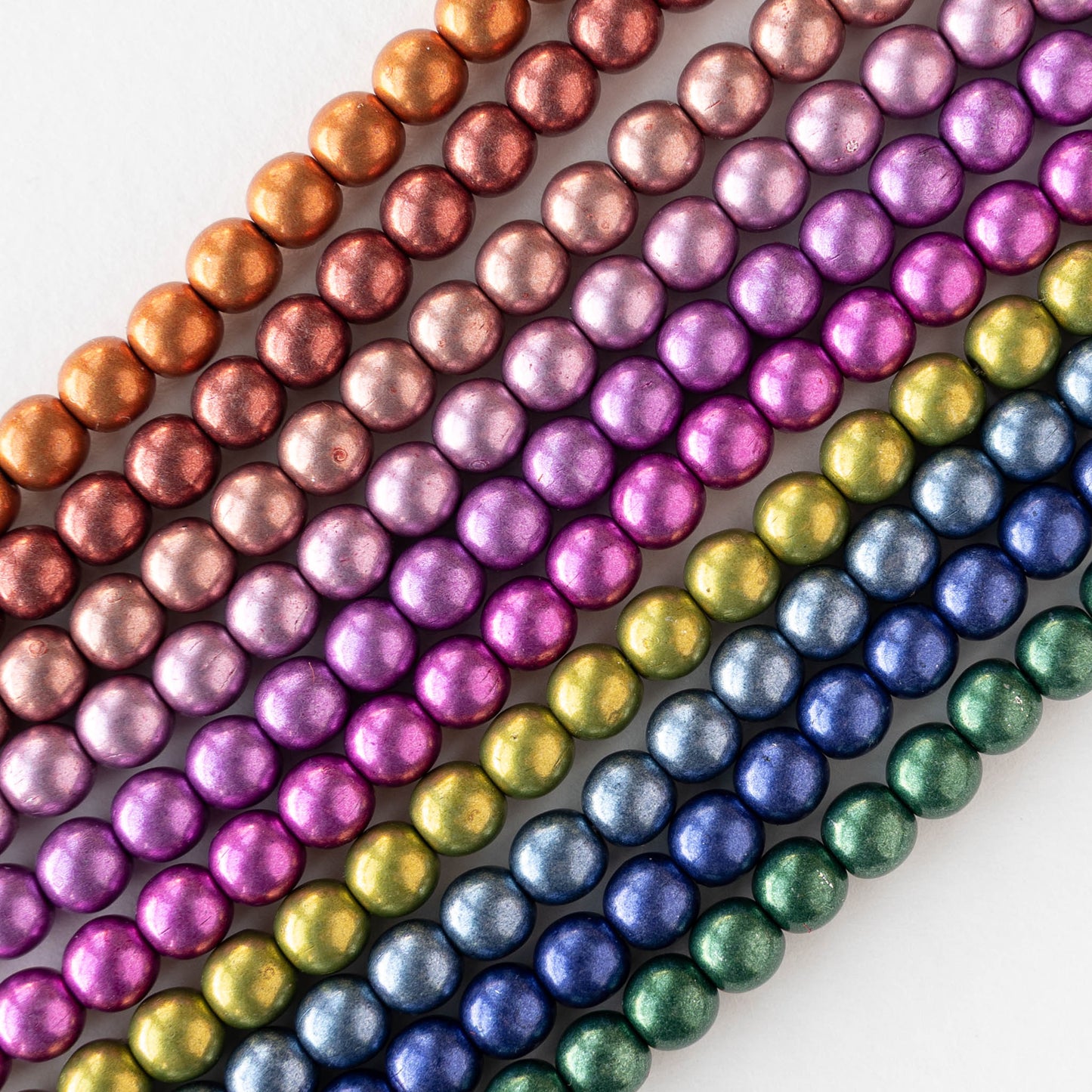 6mm Round Glass Beads - Saturated Metallic Mix - 100 beads