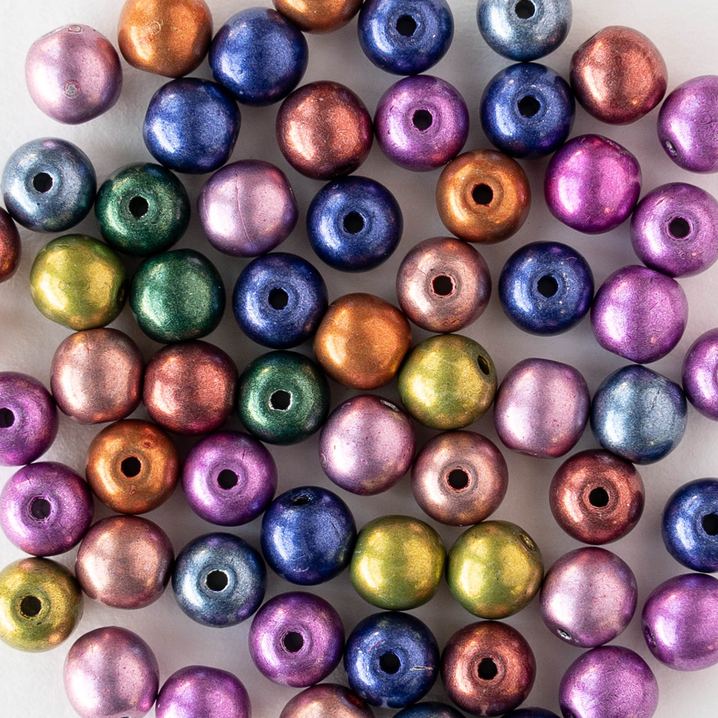 6mm Round Glass Beads - Saturated Metallic Mix - 100 beads