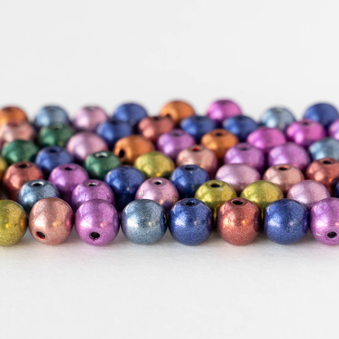6mm Round Glass Beads - Saturated Metallic Mix - 100 beads