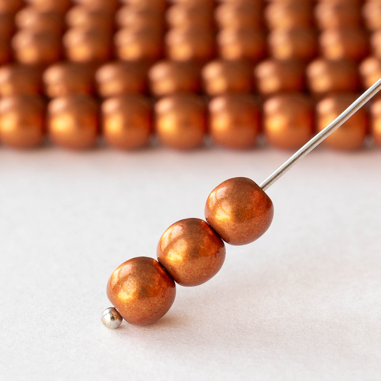 6mm Round Glass Beads - Metallic Orange - 50 beads