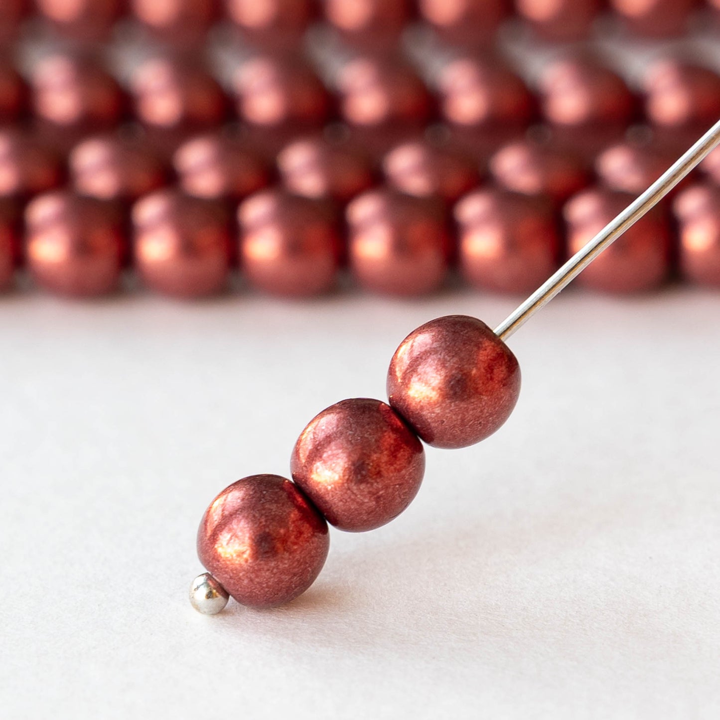 6mm Round Glass Beads - Metallic Burnt Orange - 50 beads