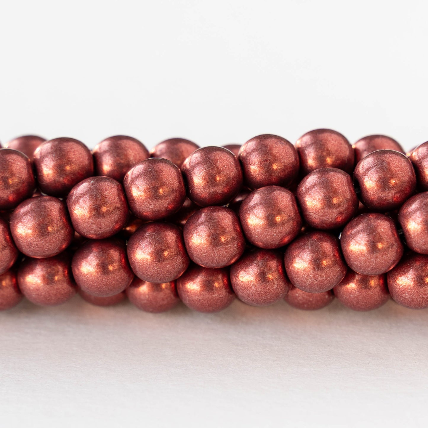 6mm Round Glass Beads - Metallic Burnt Orange - 50 beads