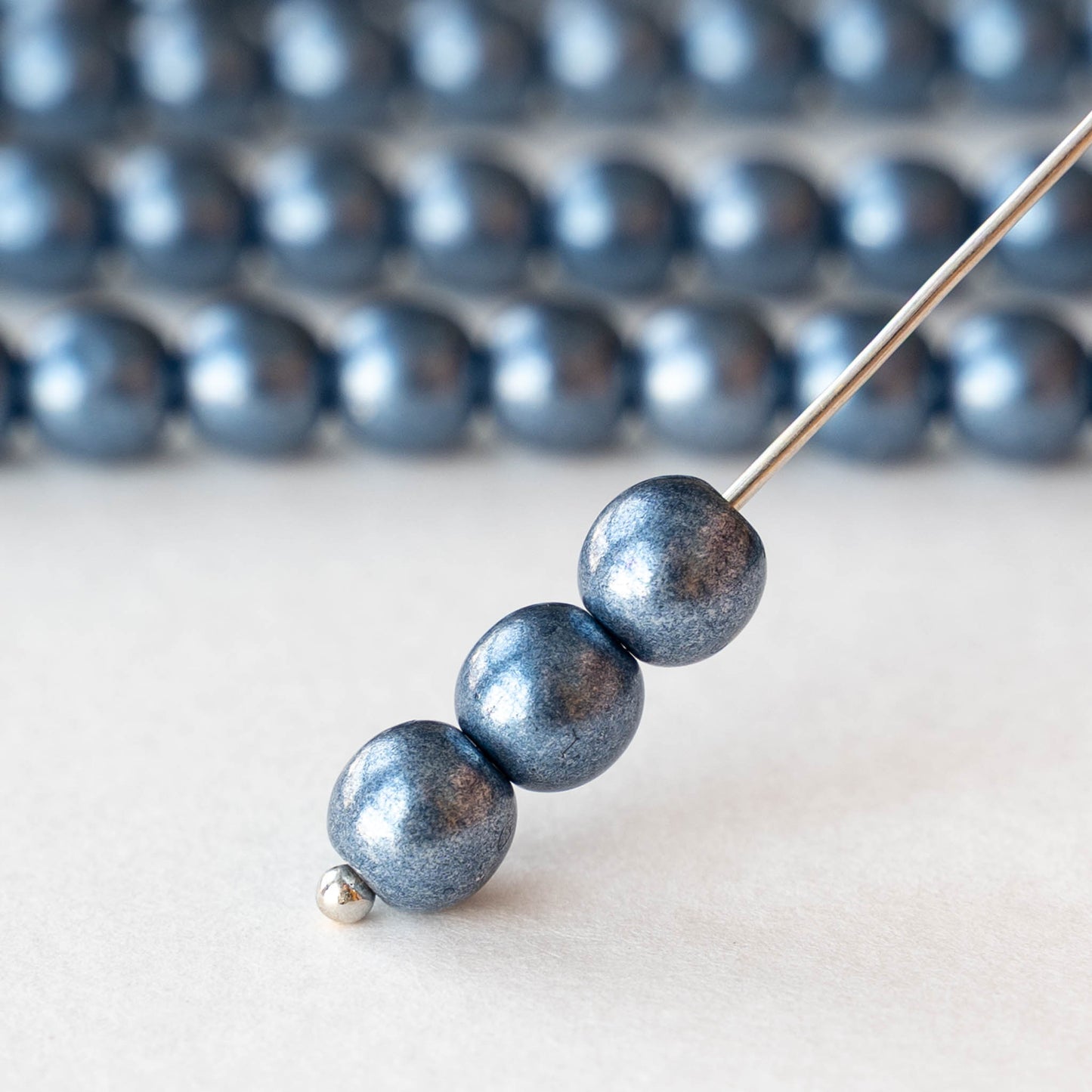 6mm Round Glass Beads - Metallic Slate Blue - 50 beads