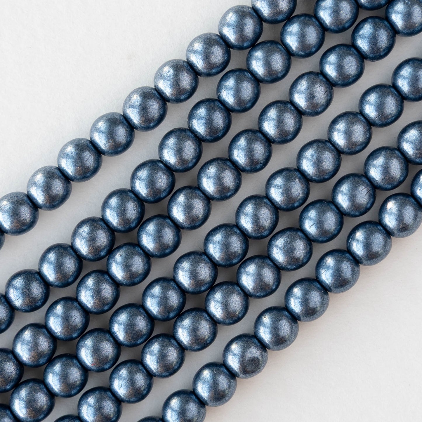 6mm Round Glass Beads - Metallic Slate Blue - 50 beads