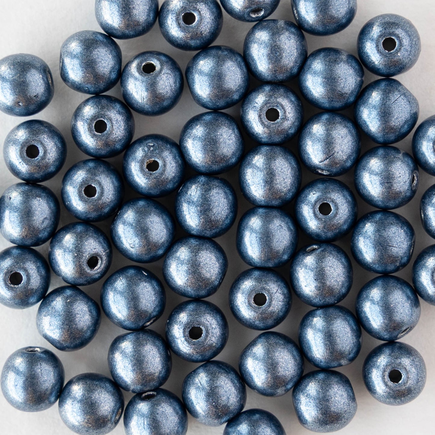 6mm Round Glass Beads - Metallic Slate Blue - 50 beads