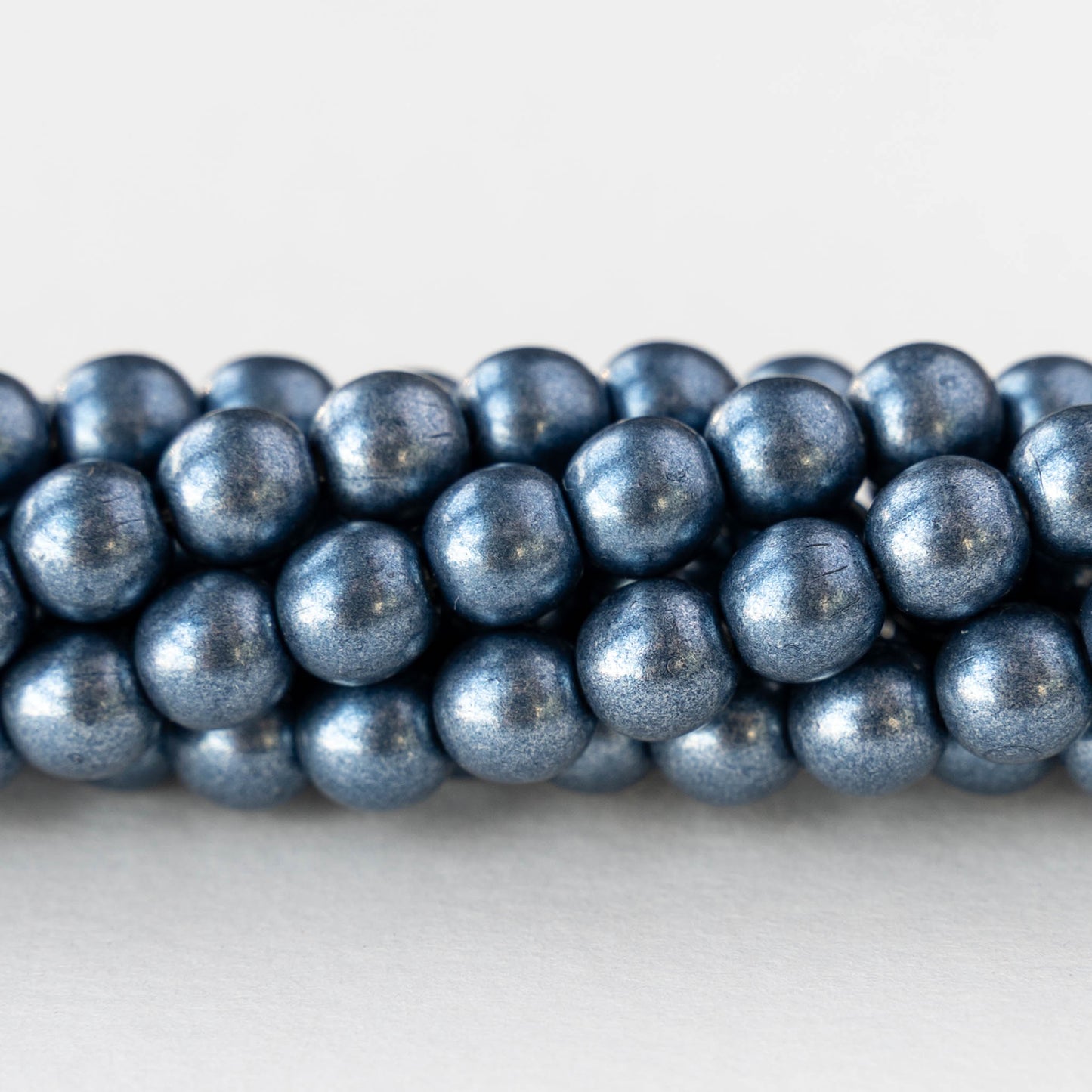 6mm Round Glass Beads - Metallic Slate Blue - 50 beads
