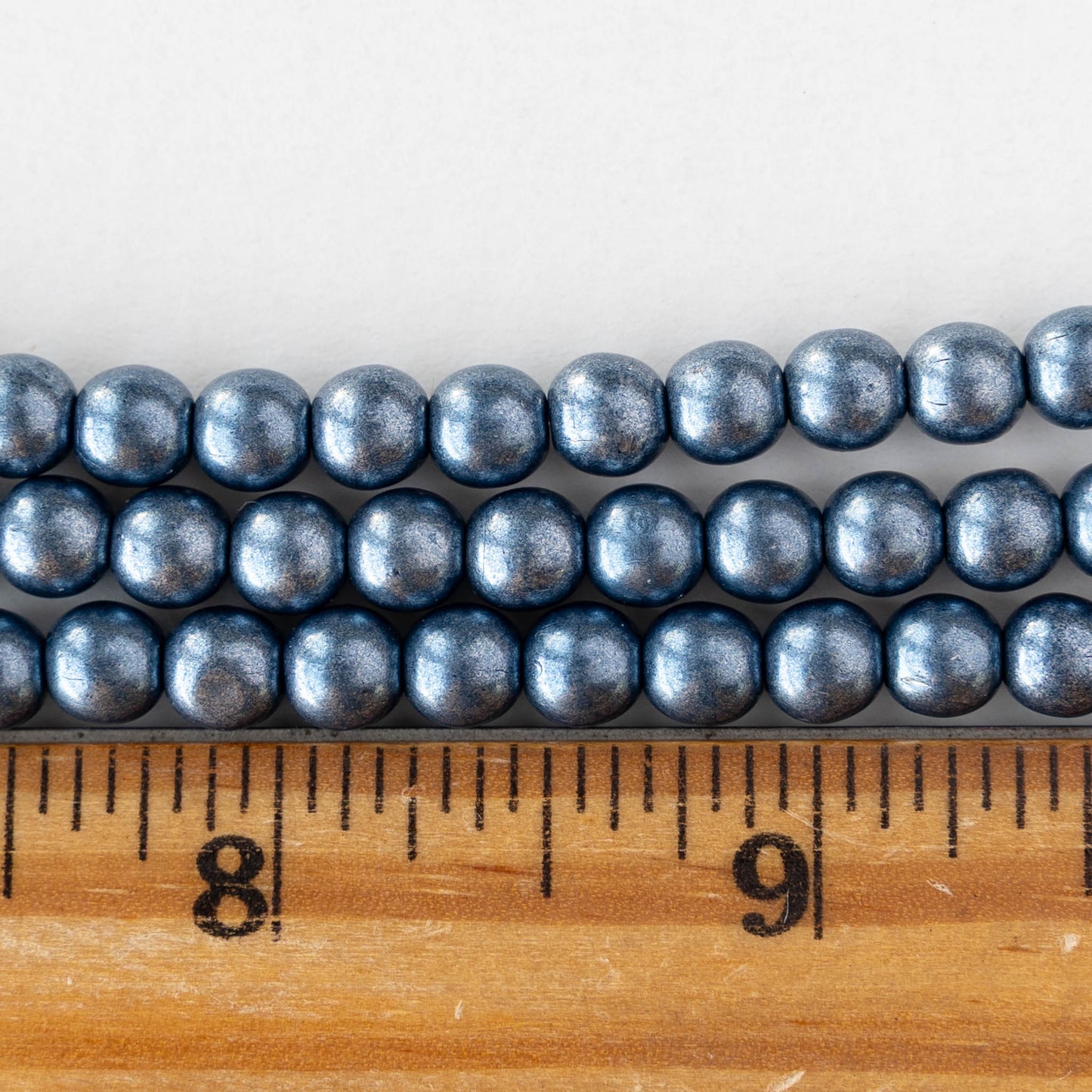 6mm Round Glass Beads - Metallic Slate Blue - 50 beads