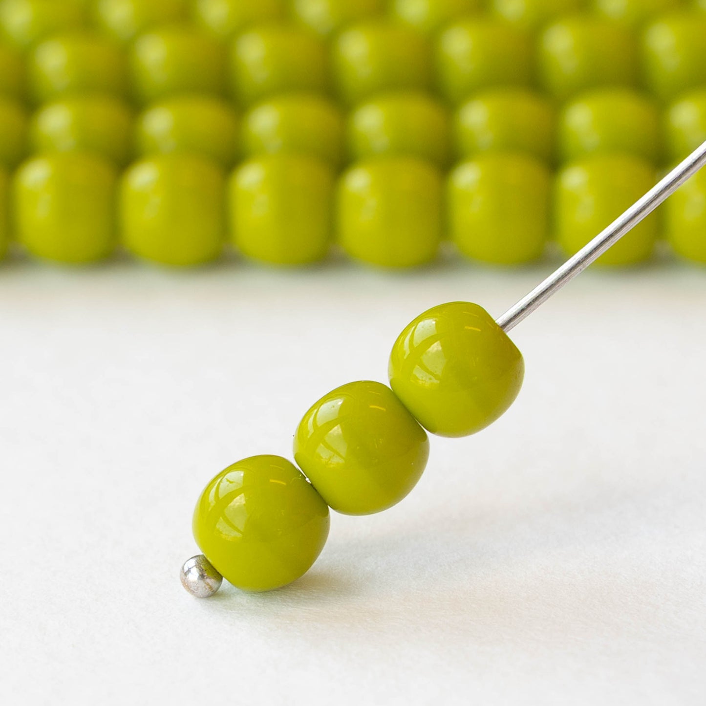 6mm Round Glass Beads - Opaque Lime Green - 25 or 75 beads