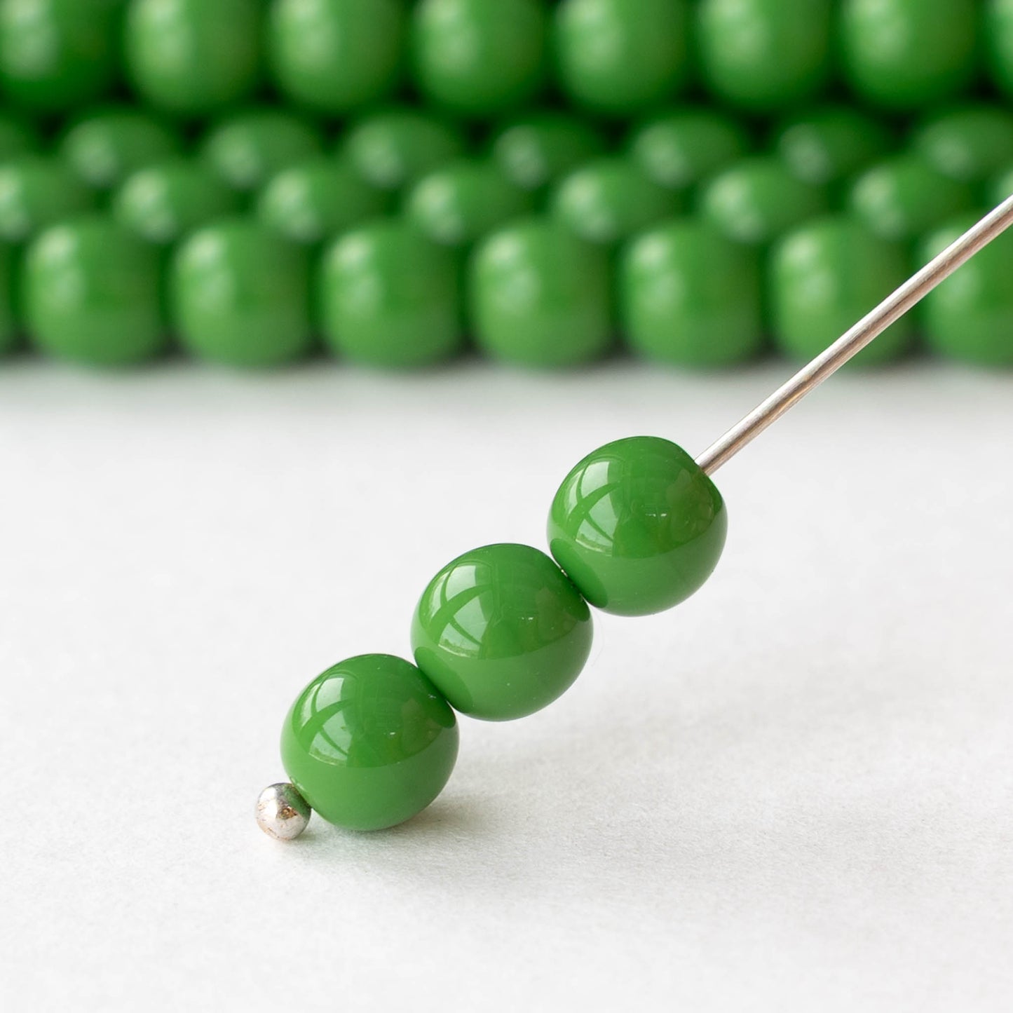 6mm Round Glass Beads - Opaque Green - 25 or 75 beads