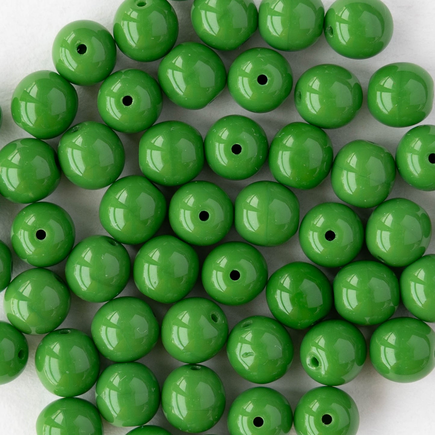 6mm Round Glass Beads - Opaque Green - 25 or 75 beads