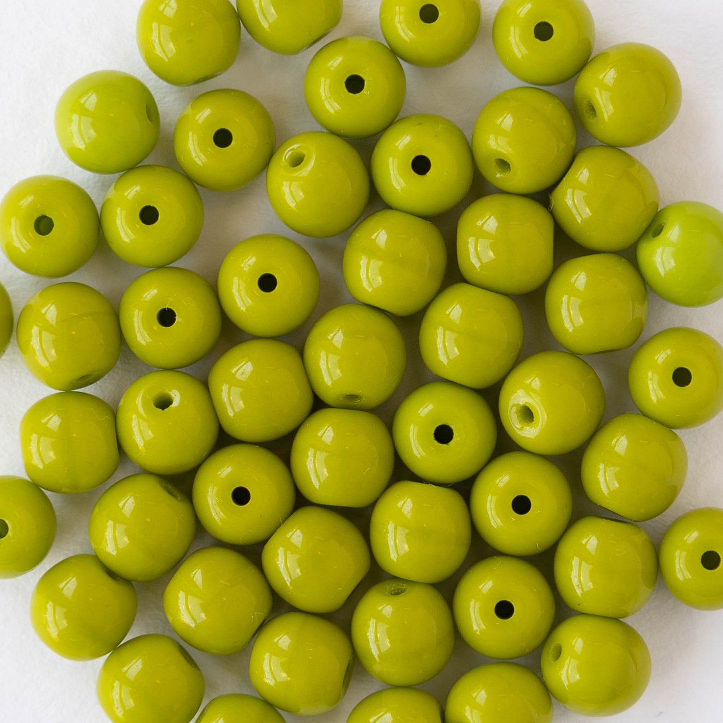 6mm Round Glass Beads - Opaque Lime Green - 25 or 75 beads