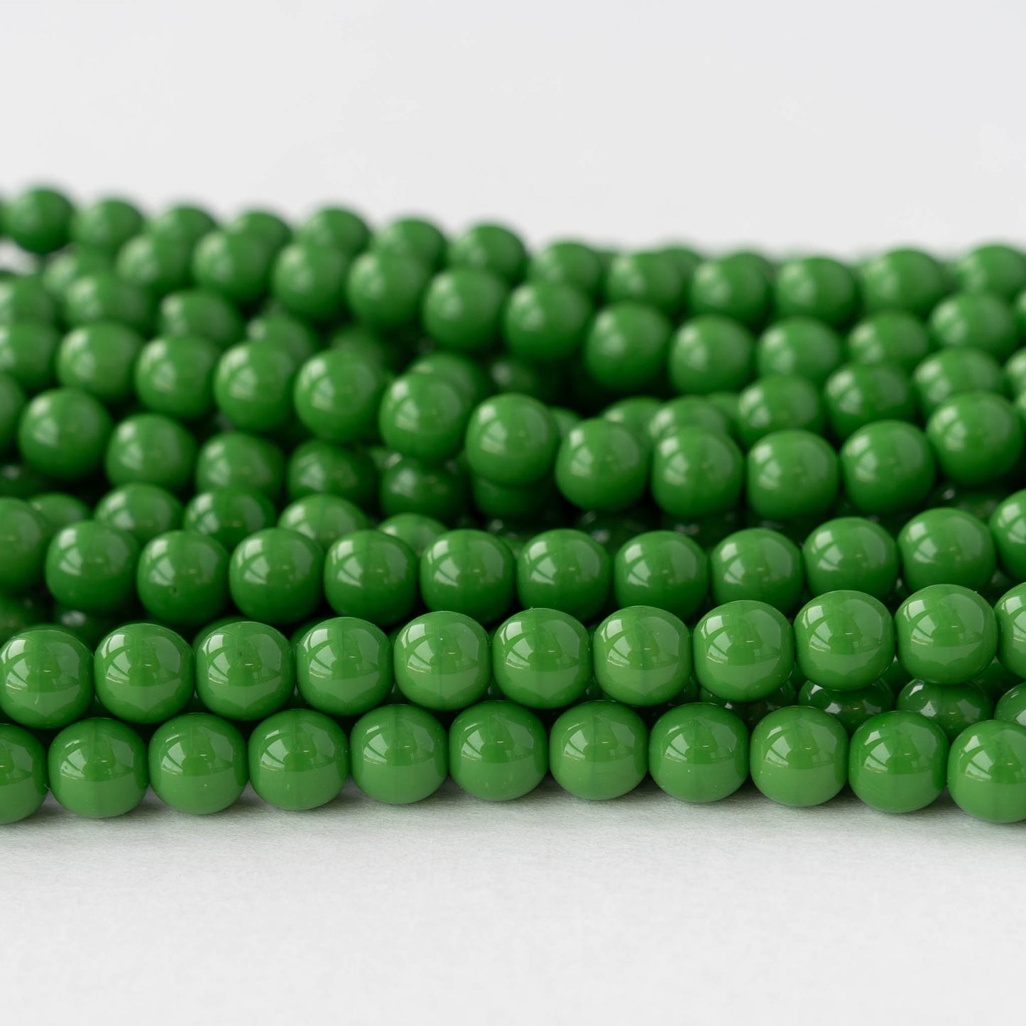 6mm Round Glass Beads - Opaque Green - 25 or 75 beads