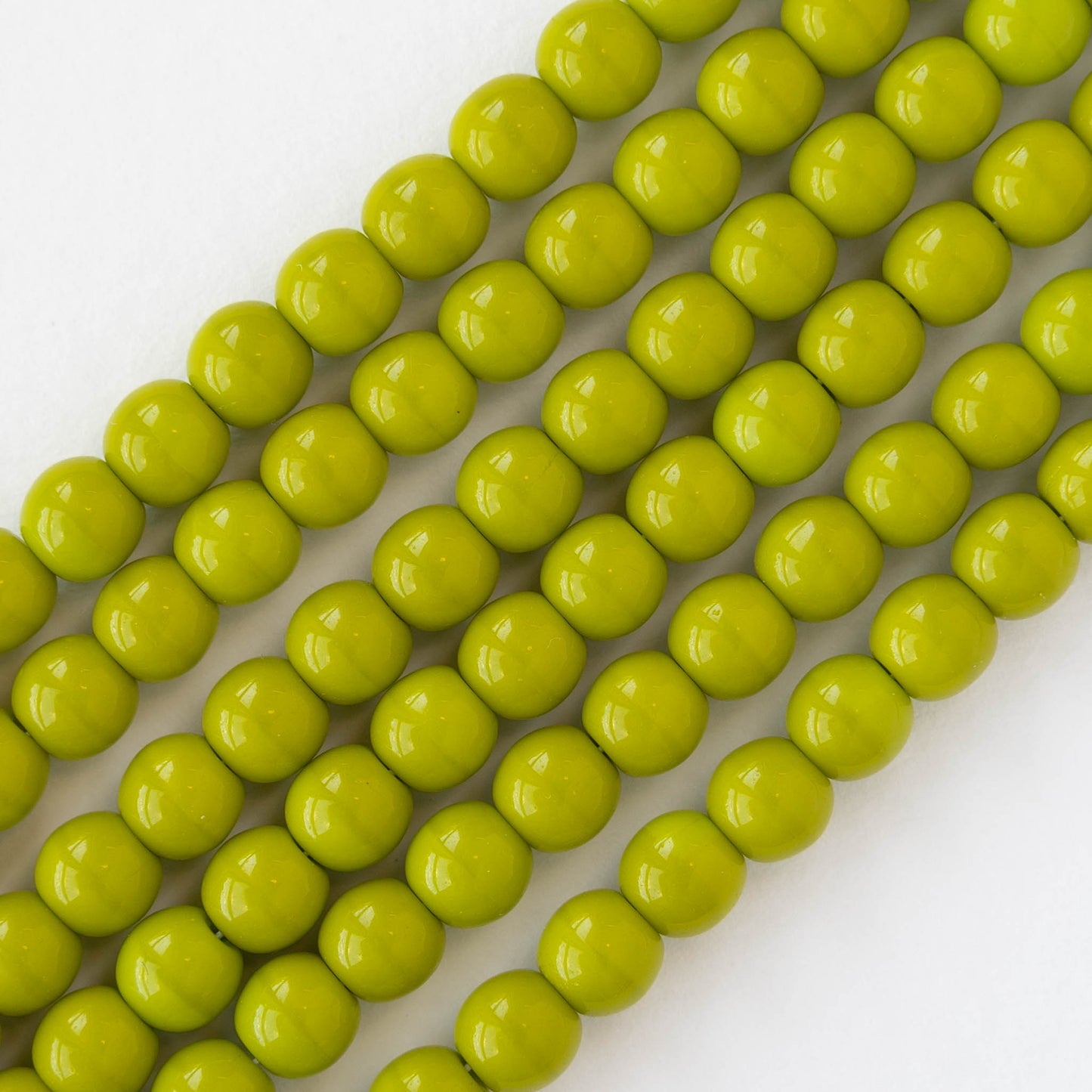 6mm Round Glass Beads - Opaque Lime Green - 25 or 75 beads