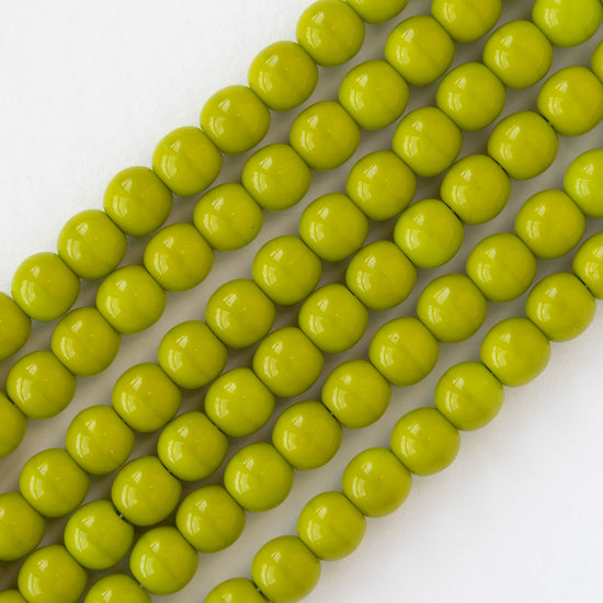 6mm Round Glass Beads - Opaque Lime Green - 25 or 75 beads