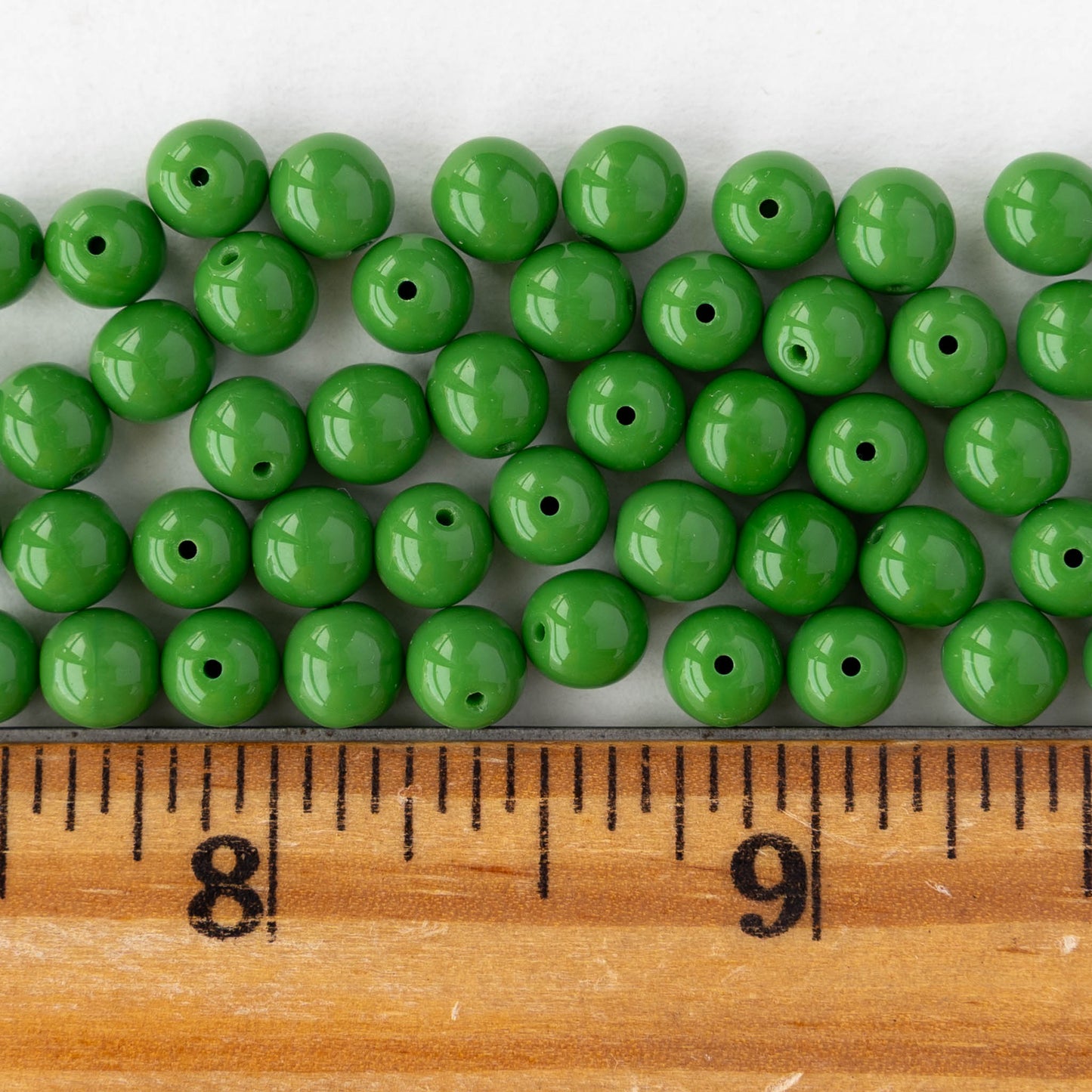 6mm Round Glass Beads - Opaque Green - 25 or 75 beads
