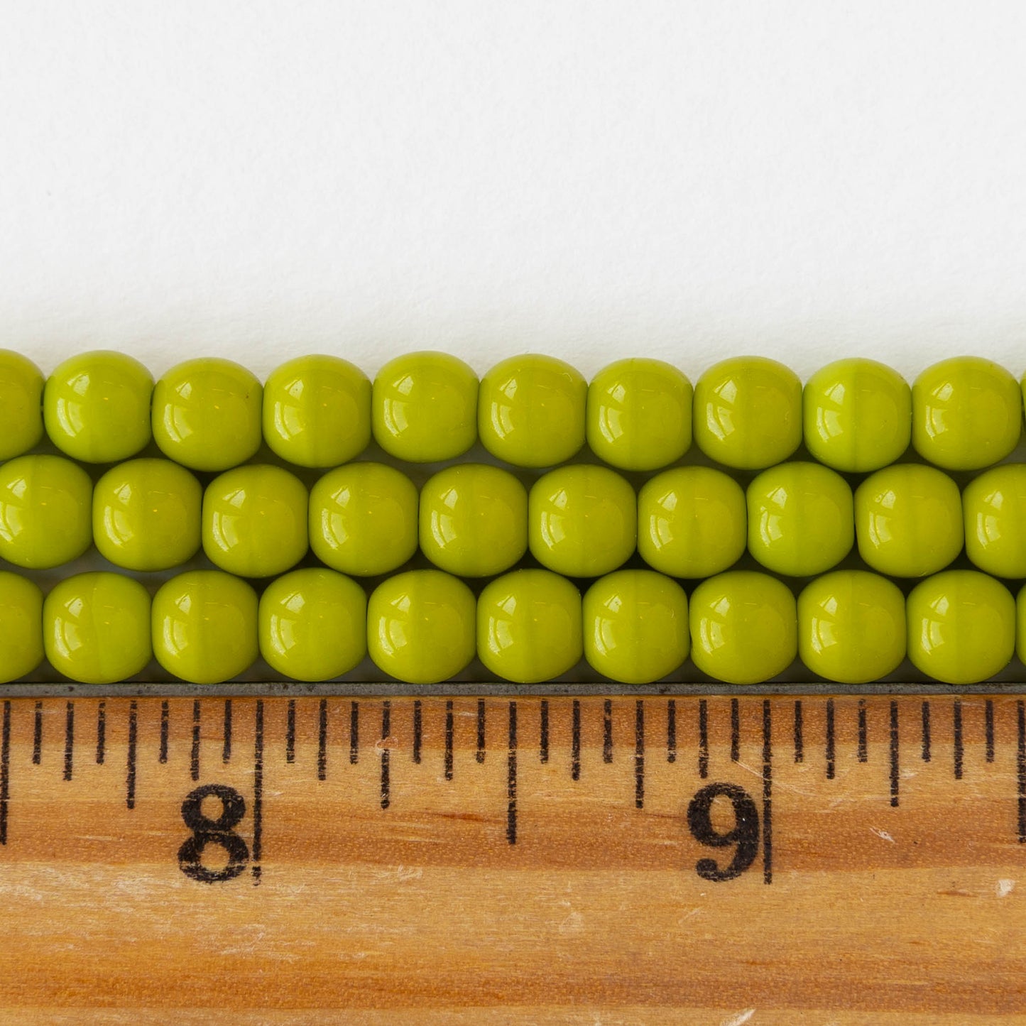 6mm Round Glass Beads - Opaque Lime Green - 25 or 75 beads