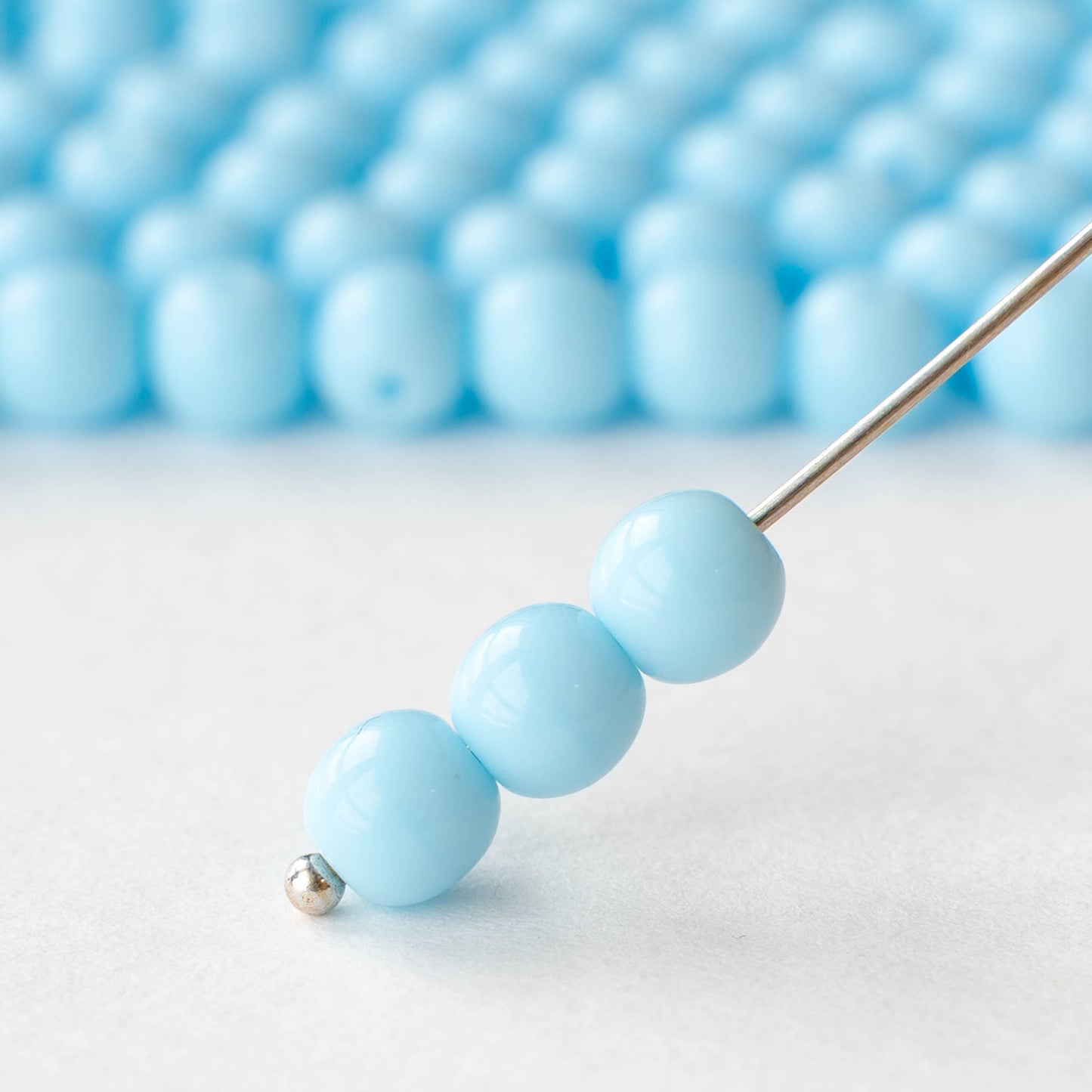 6mm Round Glass Beads - Opaque Light Blue - 25 or 75 beads