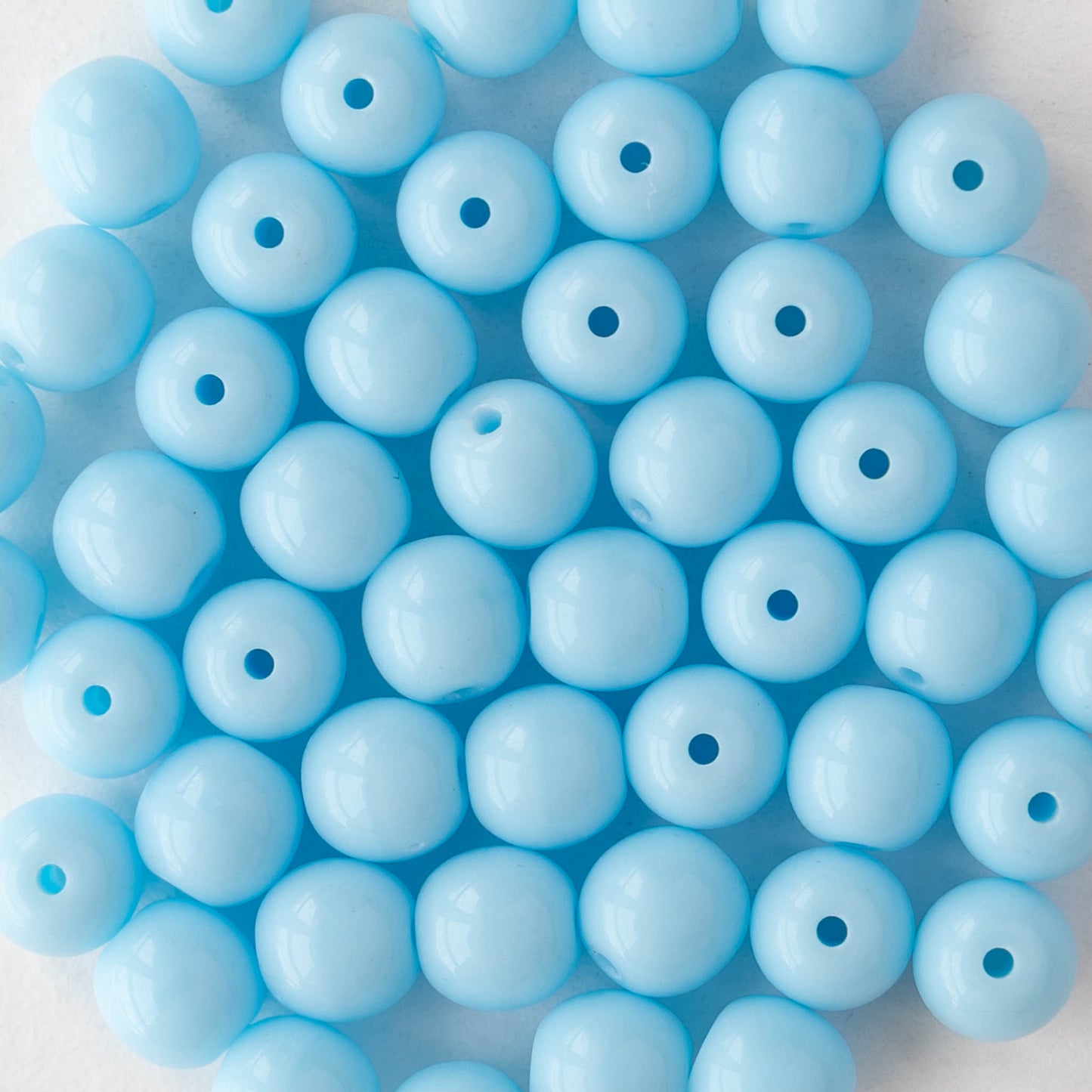6mm Round Glass Beads - Opaque Light Blue - 25 or 75 beads