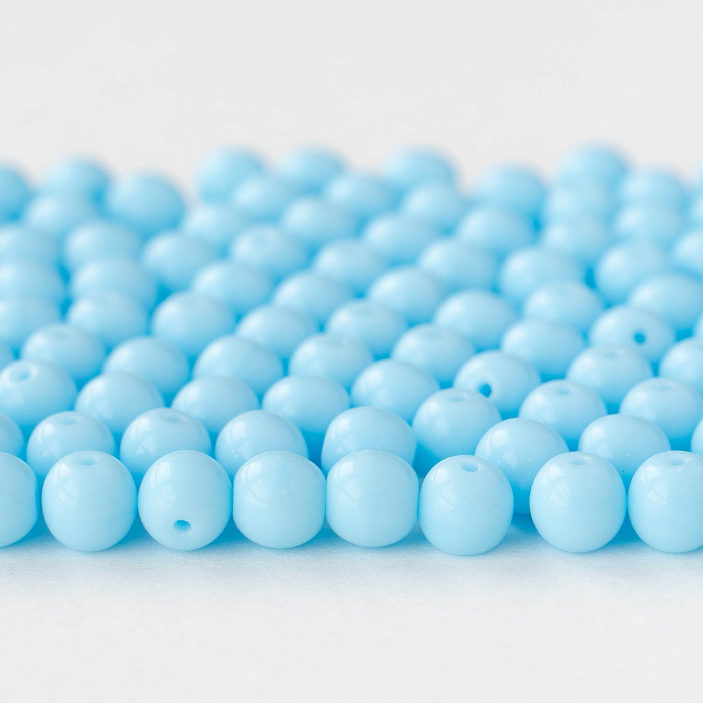 6mm Round Glass Beads - Opaque Light Blue - 25 or 75 beads