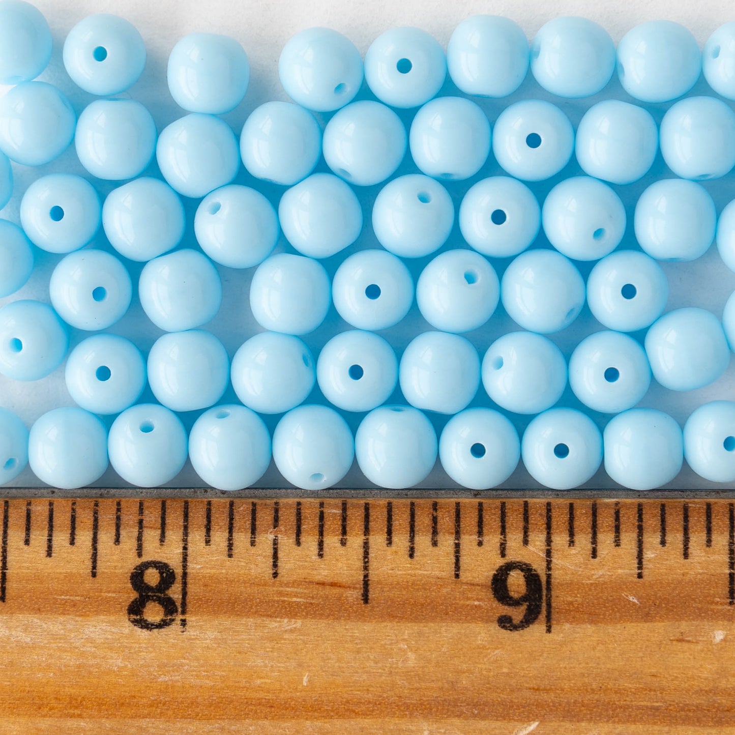 6mm Round Glass Beads - Opaque Light Blue - 25 or 75 beads