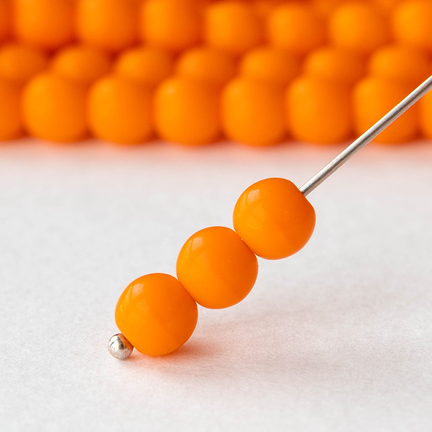 6mm Round Glass Beads - Opaque Orange - 25 or 75 beads