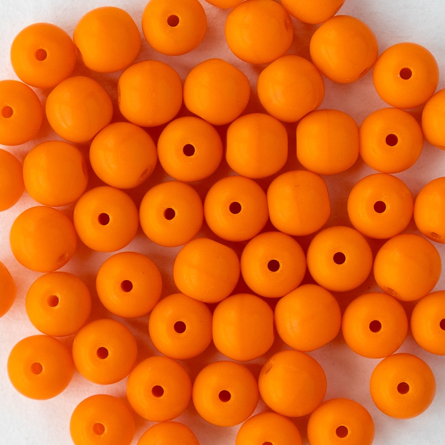 6mm Round Glass Beads - Opaque Orange - 25 or 75 beads