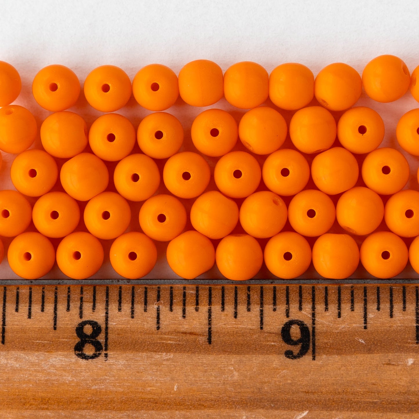 6mm Round Glass Beads - Opaque Orange - 25 or 75 beads