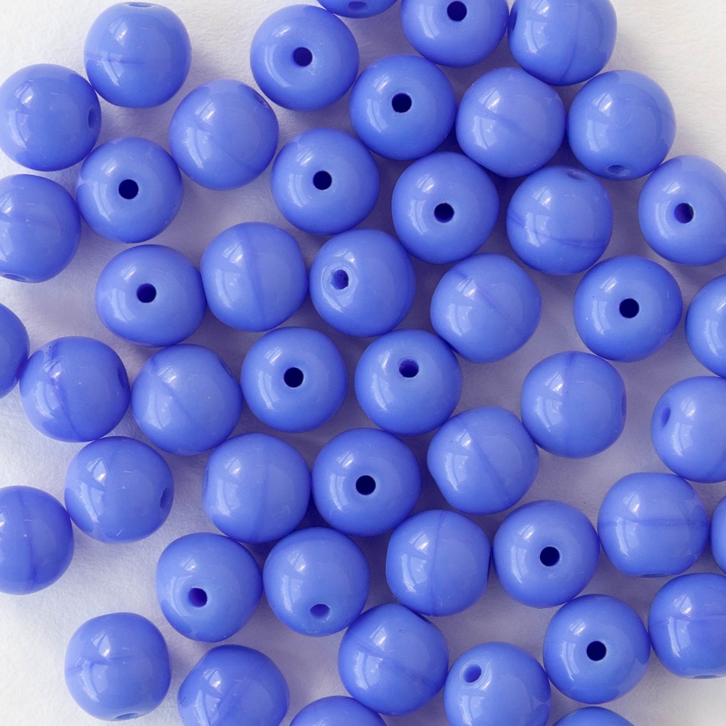 6mm Round Glass Beads - Opaque Periwinkle Blue - 25 or 75 beads