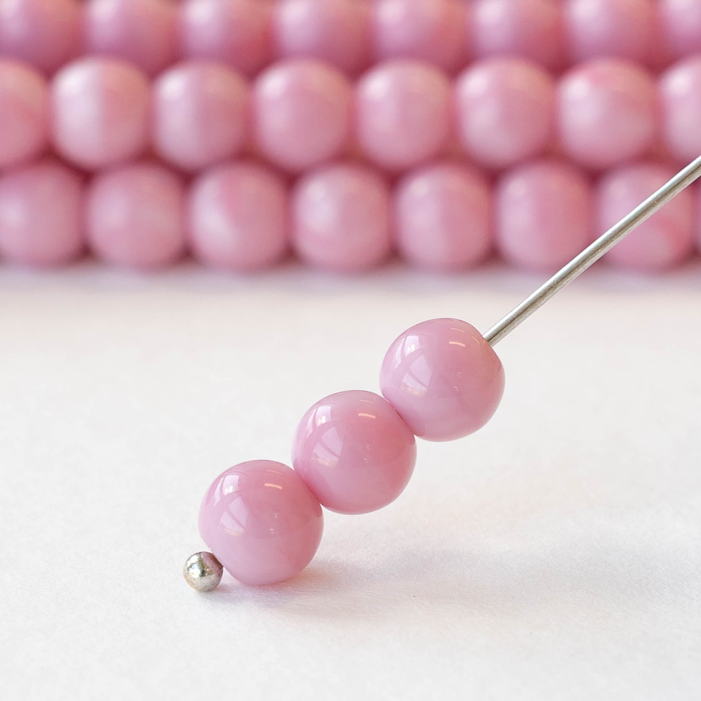 6mm Round Glass Beads - Opaque Pink Rose - 25 or 75 beads
