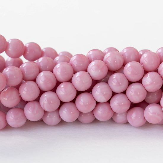 6mm Round Glass Beads - Opaque Pink Rose - 25 or 75 beads