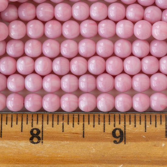 6mm Round Glass Beads - Opaque Pink Rose - 25 or 75 beads
