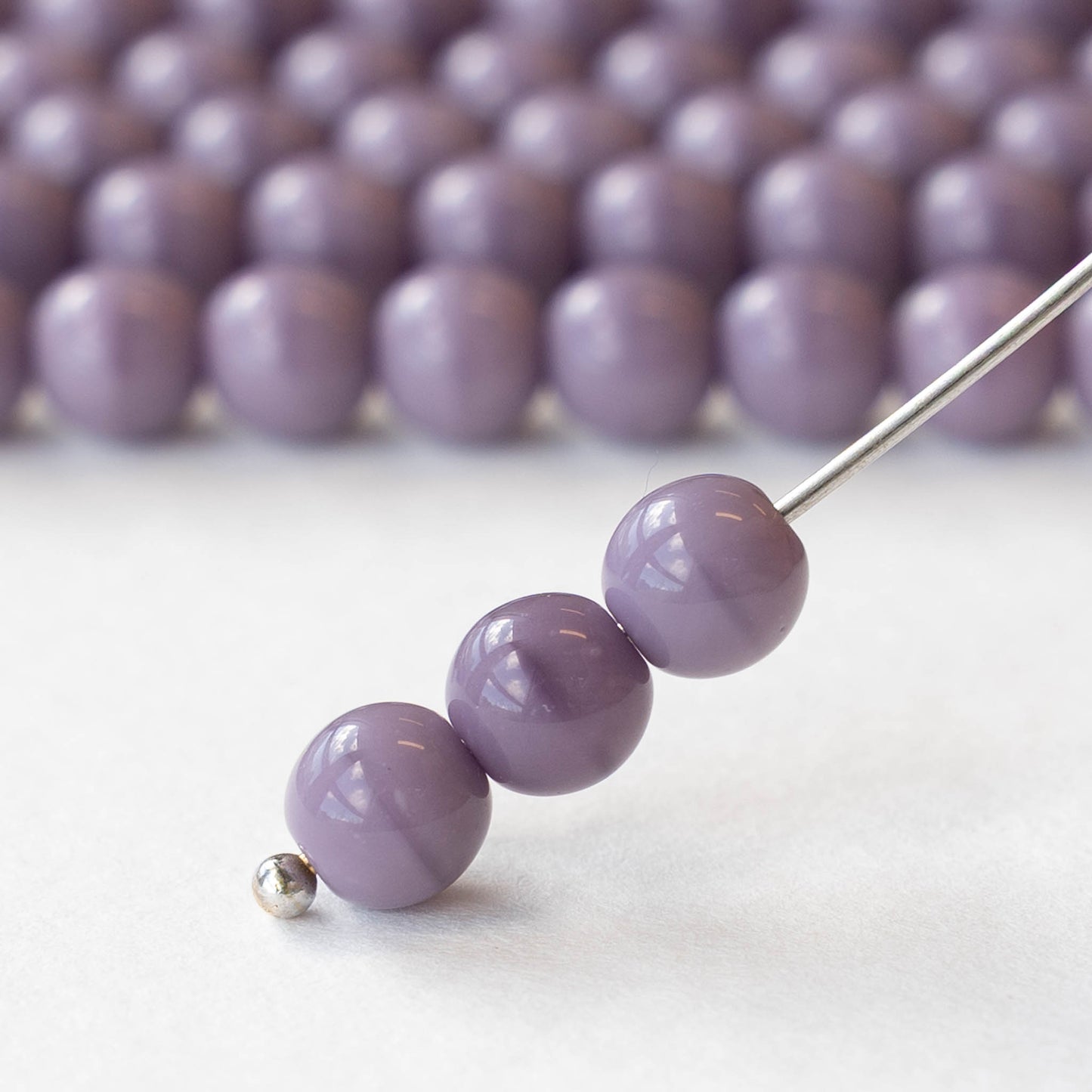 6mm Round Glass Beads - Opaque Mauve Purple - 25 or 75 beads