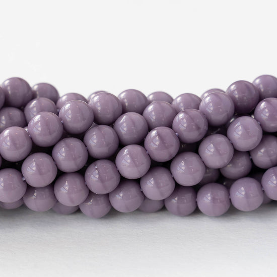 6mm Round Glass Beads - Opaque Mauve Purple - 25 or 75 beads