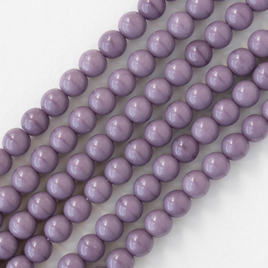 6mm Round Glass Beads - Opaque Mauve Purple - 25 or 75 beads