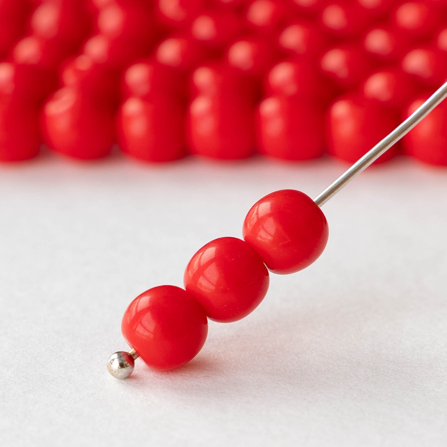 6mm Round Glass Beads - Opaque Red - 25 or 75 beads