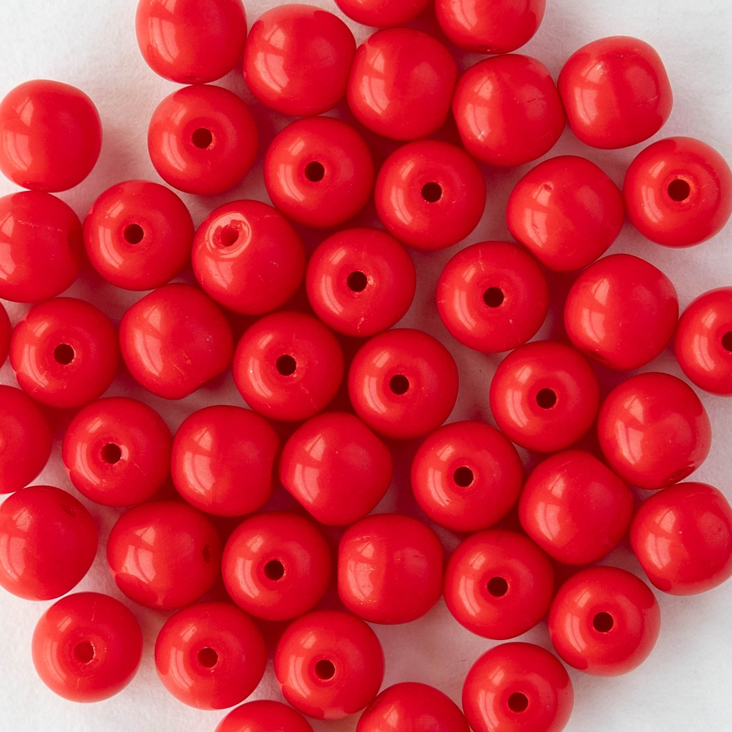 6mm Round Glass Beads - Opaque Red - 25 or 75 beads