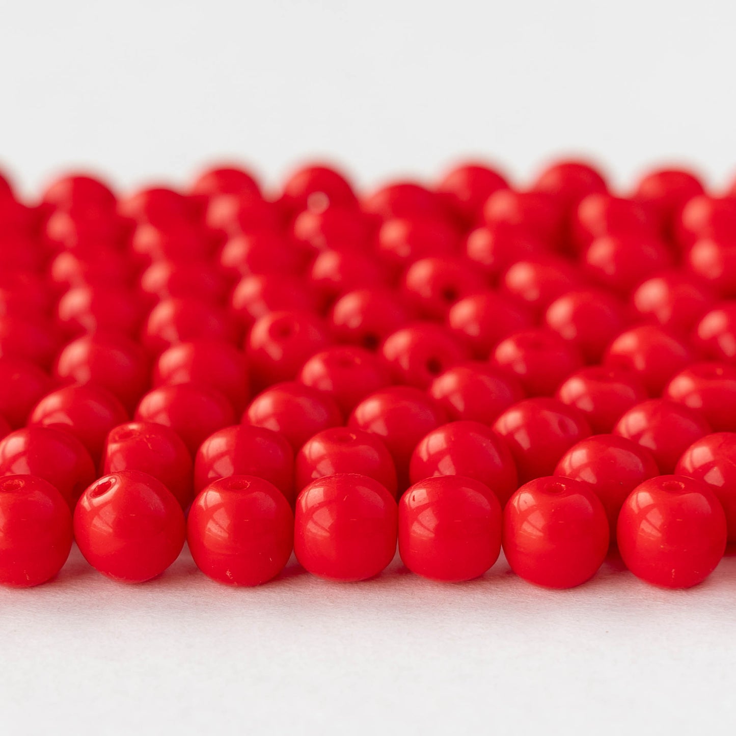 6mm Round Glass Beads - Opaque Red - 25 or 75 beads