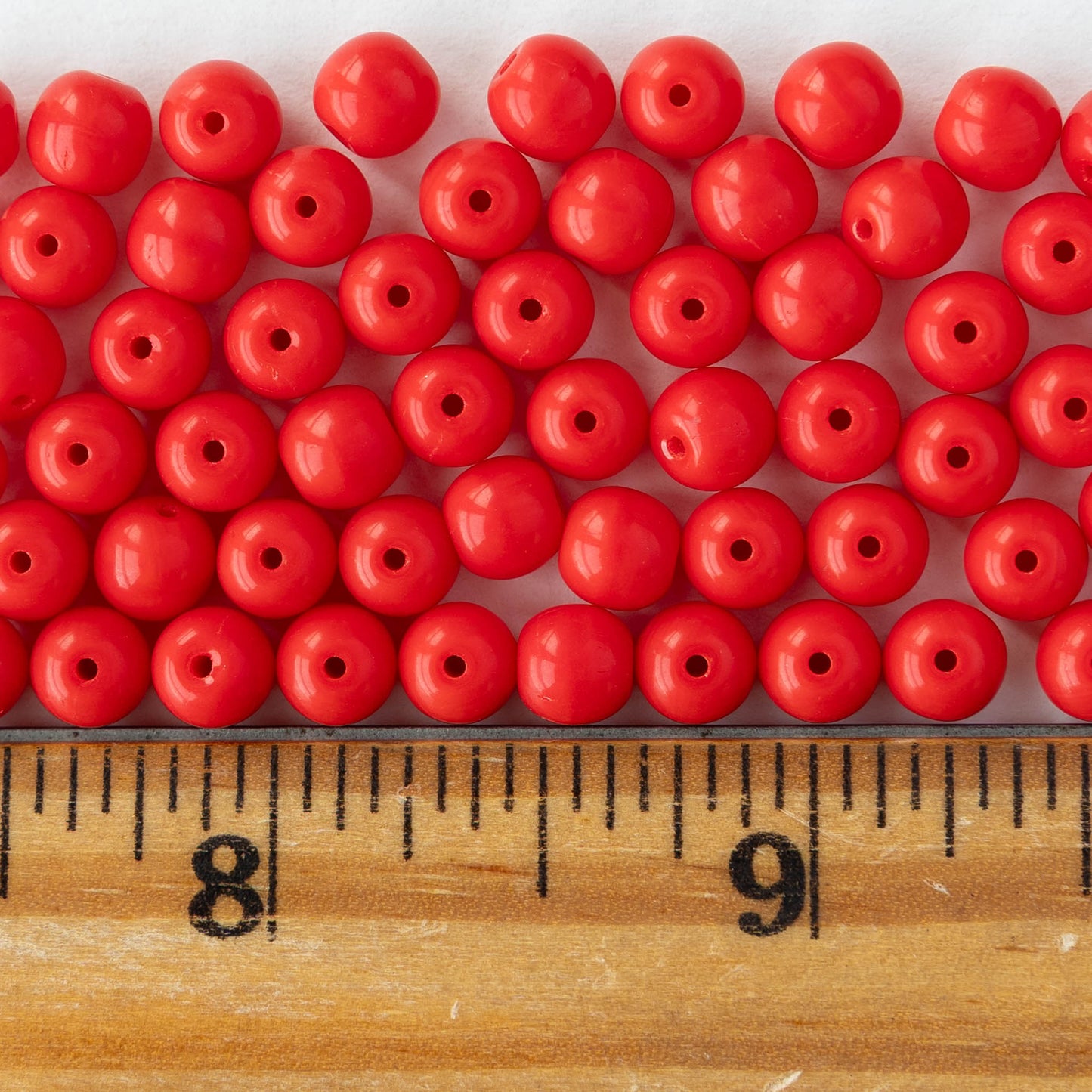 6mm Round Glass Beads - Opaque Red - 25 or 75 beads