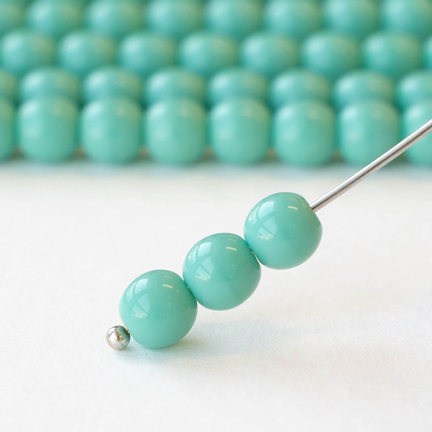 6mm Round Glass Beads - Opaque Green Turquoise - 25 or 75 beads
